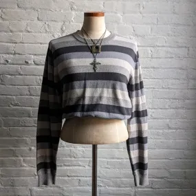 Vintage Neutral Striped Knit Sweater Minimalist Grunge Skate Preppy Grandpa Top