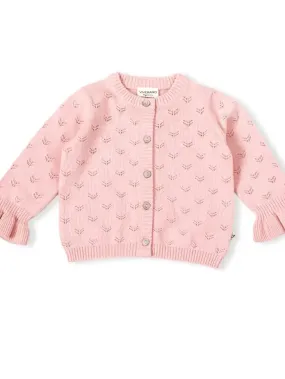 VIV Milan Pointelle Knit Ruffle Cardigan in Pink