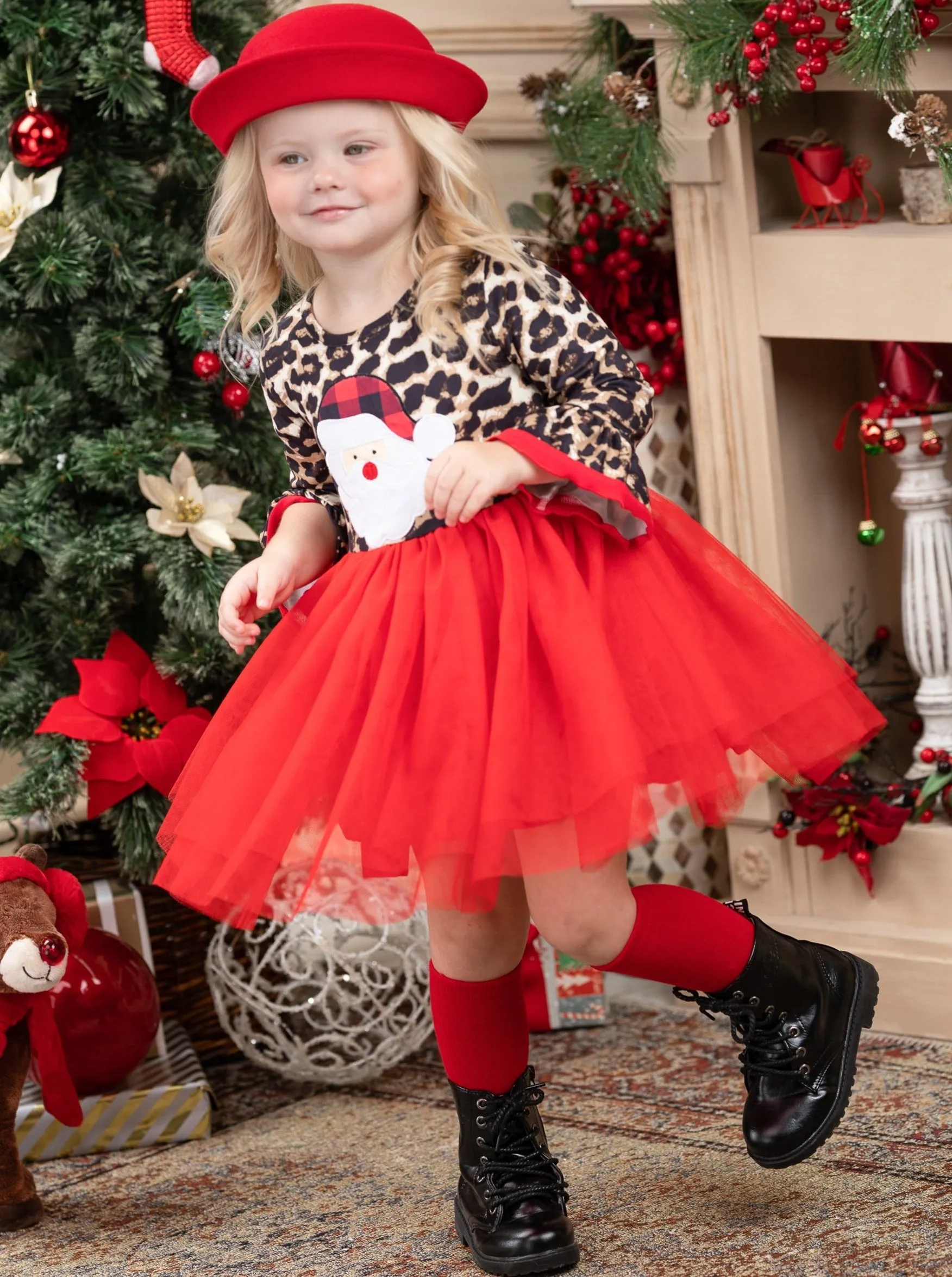 Wild For Santa Flounce Sleeve Tutu Dress