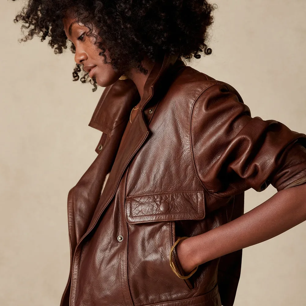 Women Brown Leather Biker Jacket