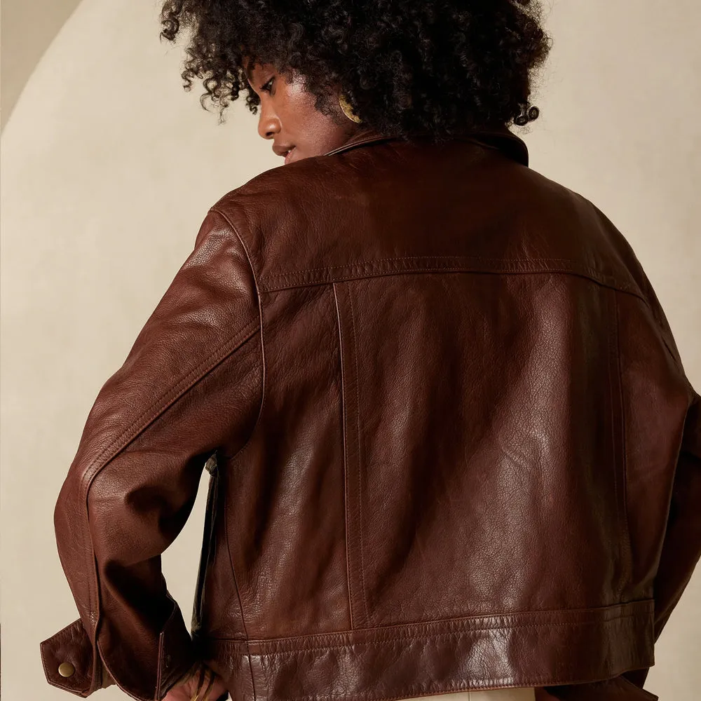 Women Brown Leather Biker Jacket