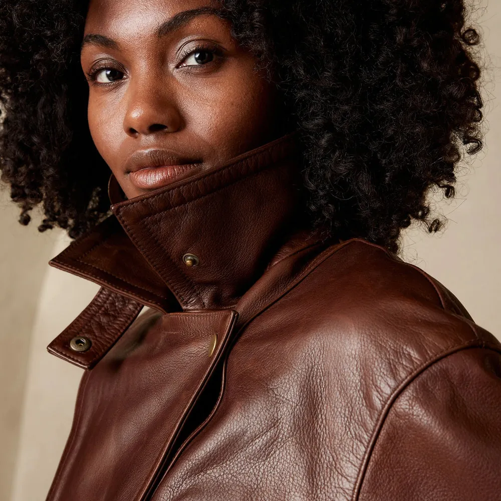 Women Brown Leather Biker Jacket