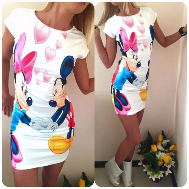 Women Summer Dresses New 2017 Casual Sexy Heart Cartoon Print Bodycon Pencil Woman Party Club Milk Silk Mini Dress Robe Vestidos