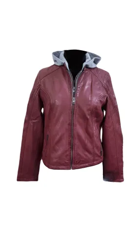 Womens Hooded Red Jacket Biker Style Handmade Real Sheep Leather Jacket - ELF52