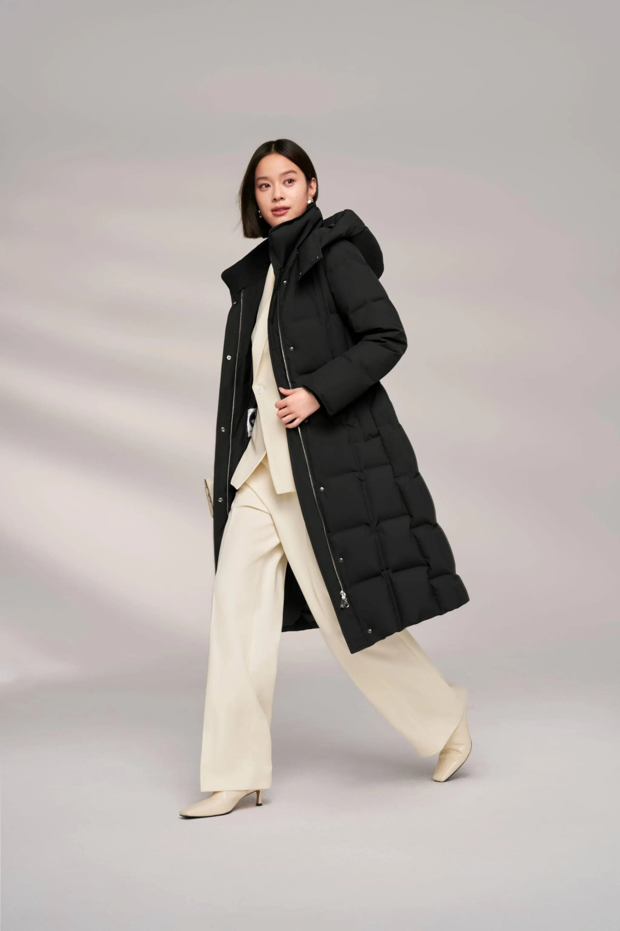 Women’s Patterned Long Goose Down Coat With Belt