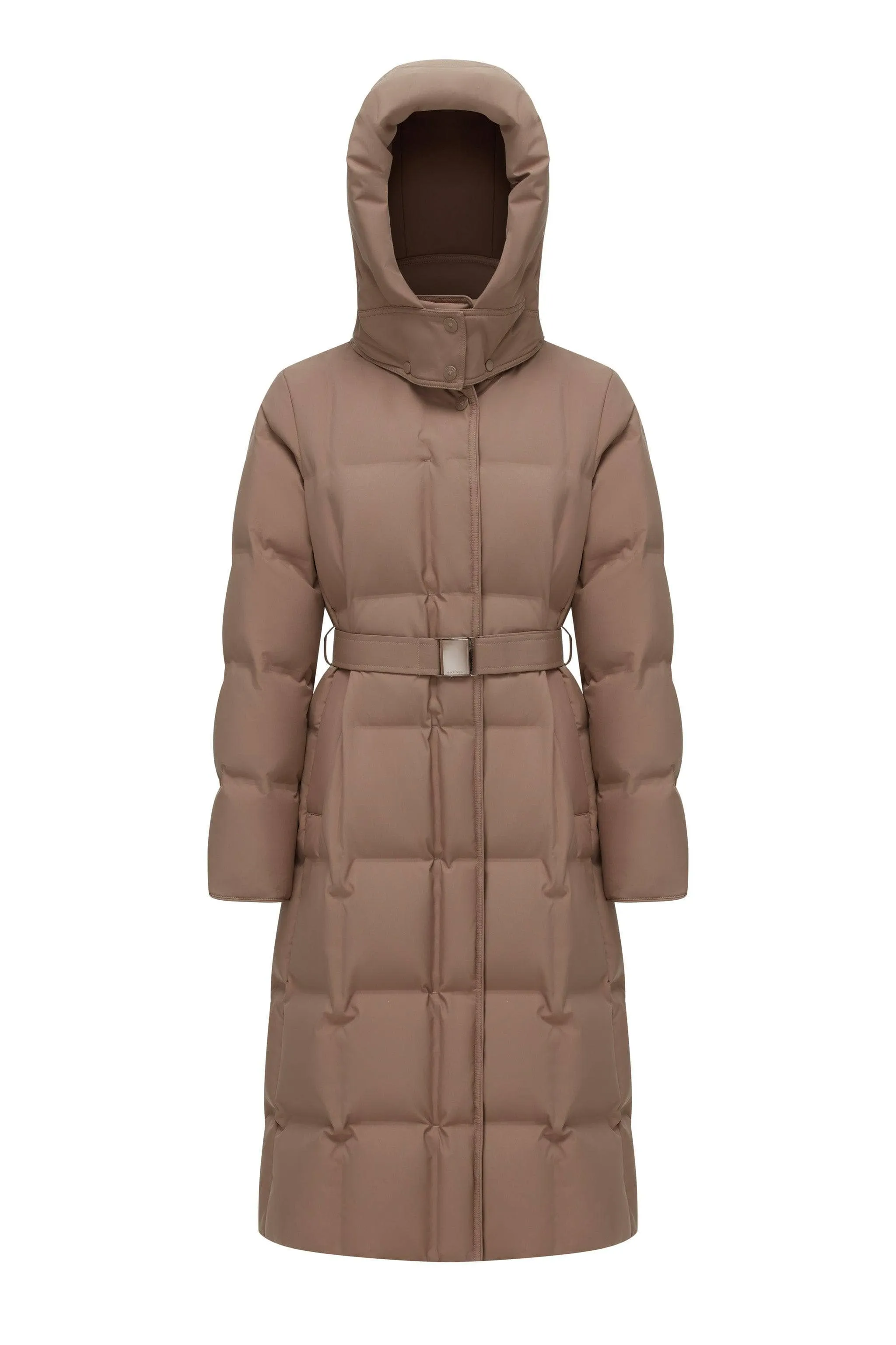 Women’s Patterned Long Goose Down Coat With Belt