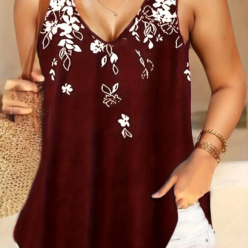 Womens Plus Size Floral Tank Top for Casual Wear