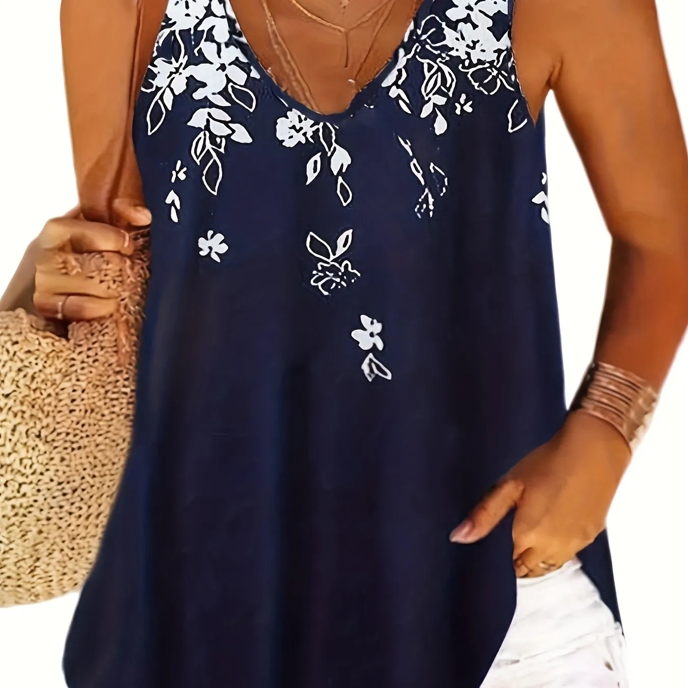 Womens Plus Size Floral Tank Top for Casual Wear