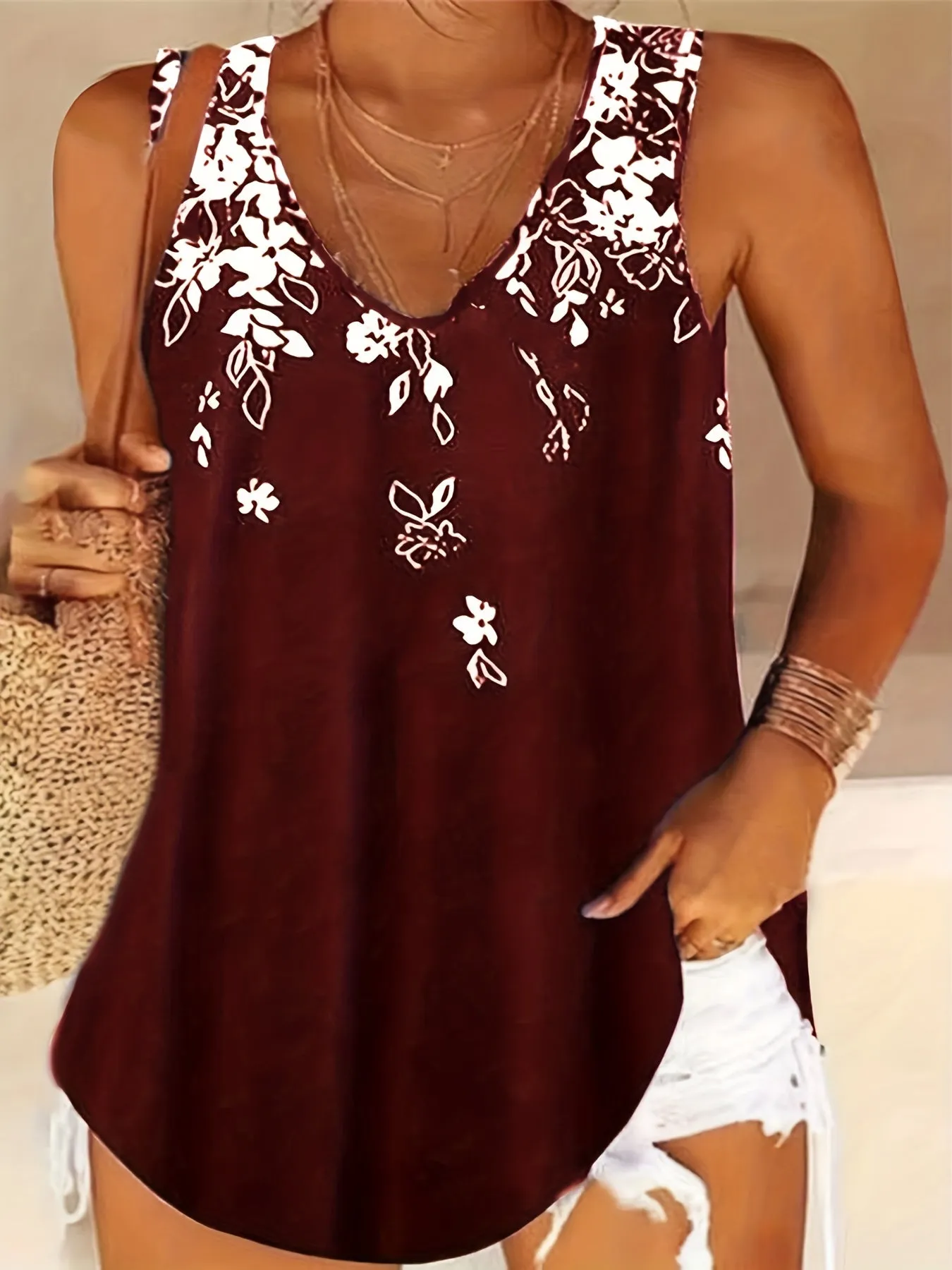 Womens Plus Size Floral Tank Top for Casual Wear