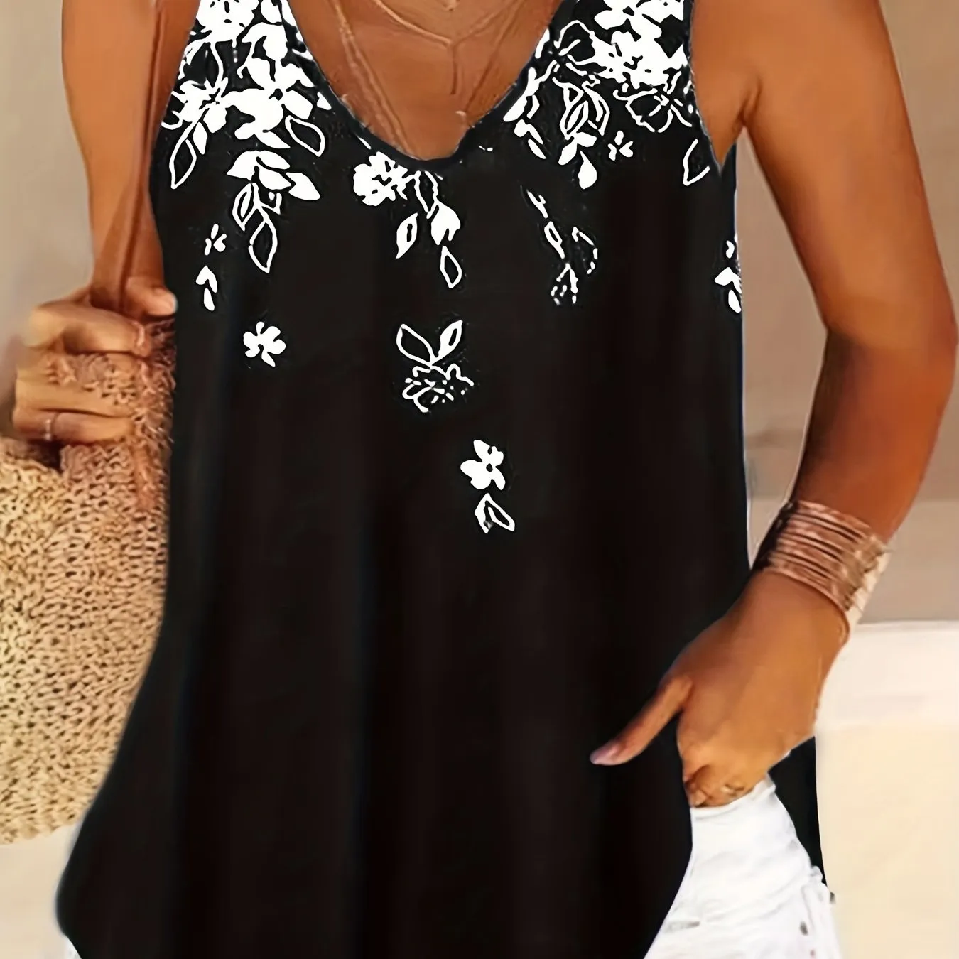 Womens Plus Size Floral Tank Top for Casual Wear